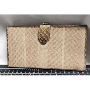 VTG Bosca‎ whipsnake brown bifold w/kiss lock coin metal frame Slim wallet